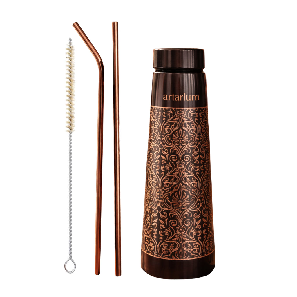 Etching Copper Bottle with Straw Set Artarium